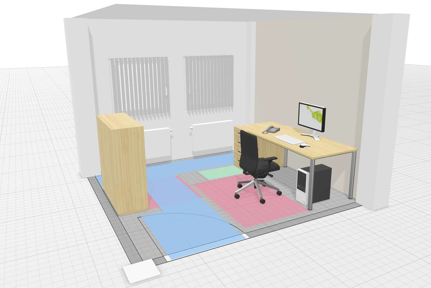 Planungsbeispiele OnlinePlanner dreidimensionale, grafische Darstellung eines Einzelbüros