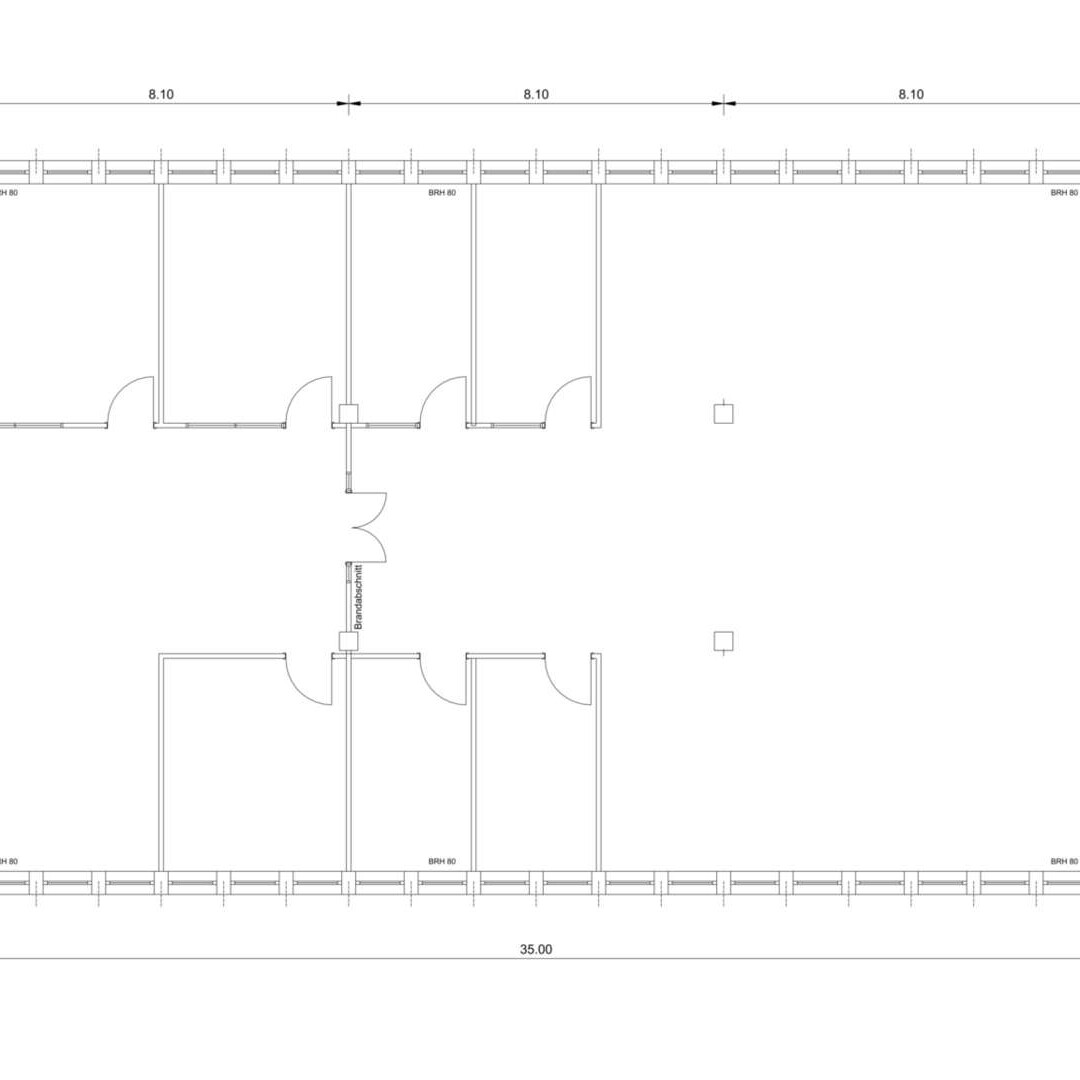 Musterplanung aus Planungssoftware: Grundriss Open Space Office ohne Möblierung (Vorlage liefert Kunde/Mitgliedsunternehmen)