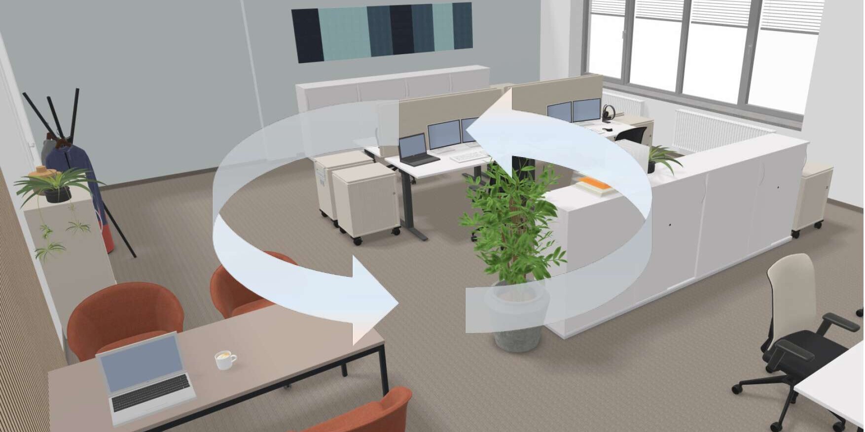 Musterbeispiel virtuelles 3D-Modell der Büroraumplanung des Office Teams