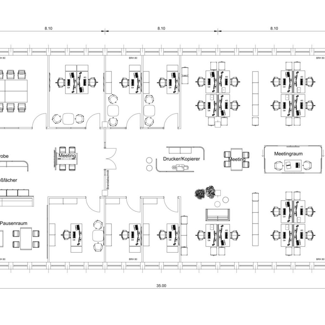 Musterplanung aus Planungssoftware: Open Space Office mit Möblierung