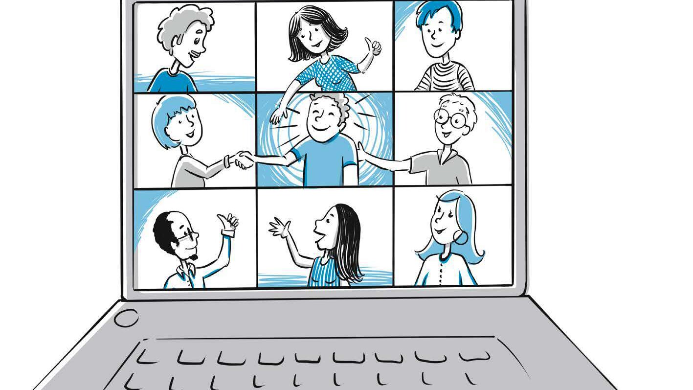 mehrere Personen sind auf Laptop im Meeting