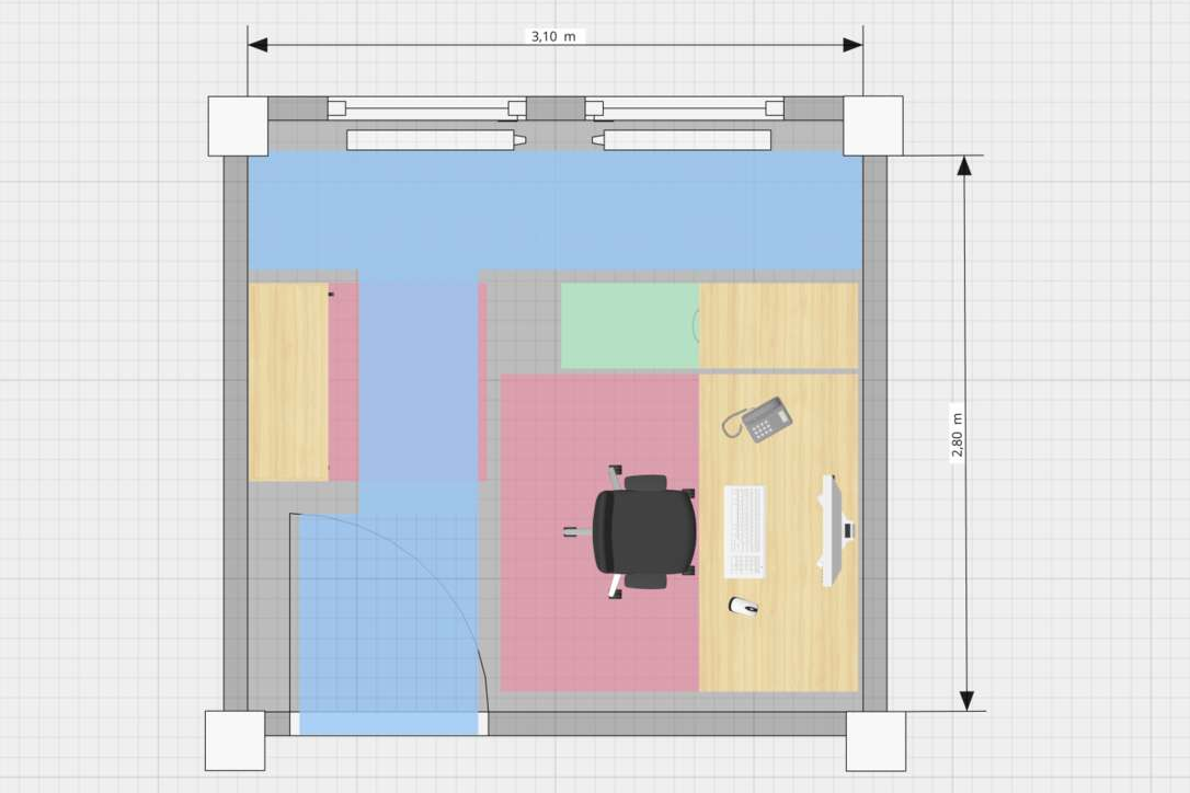 Planungsbeispiele OnlinePlanner Grafische Darstellung eines Einzelbüros mit Verkehrswegen