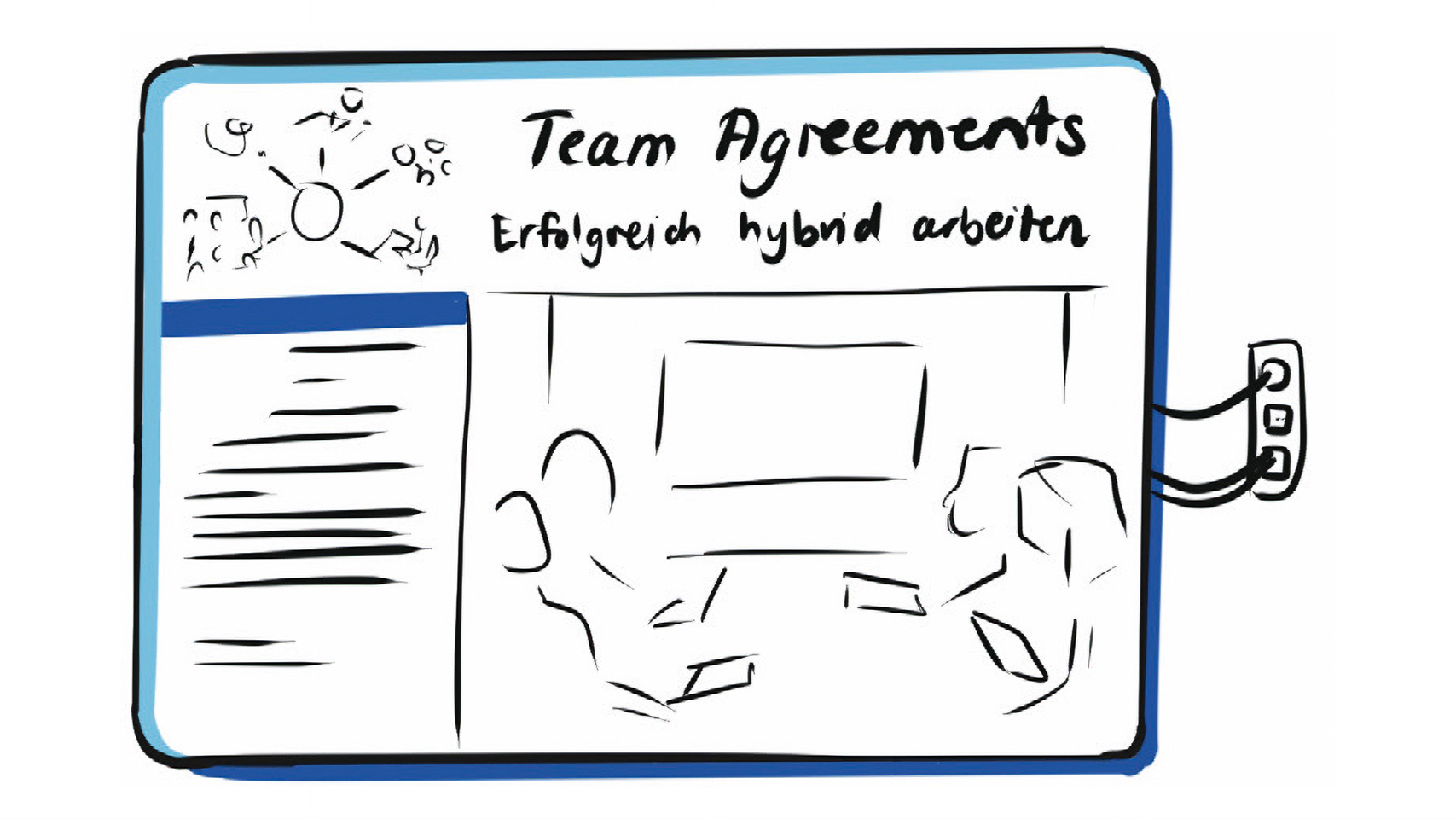 Blick auf Beamer mit Workshopprogramm Team Agreements