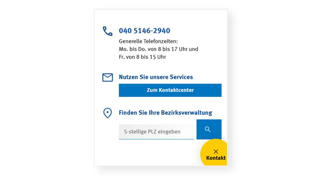 Ausschnitt des Kontakt-Menüs