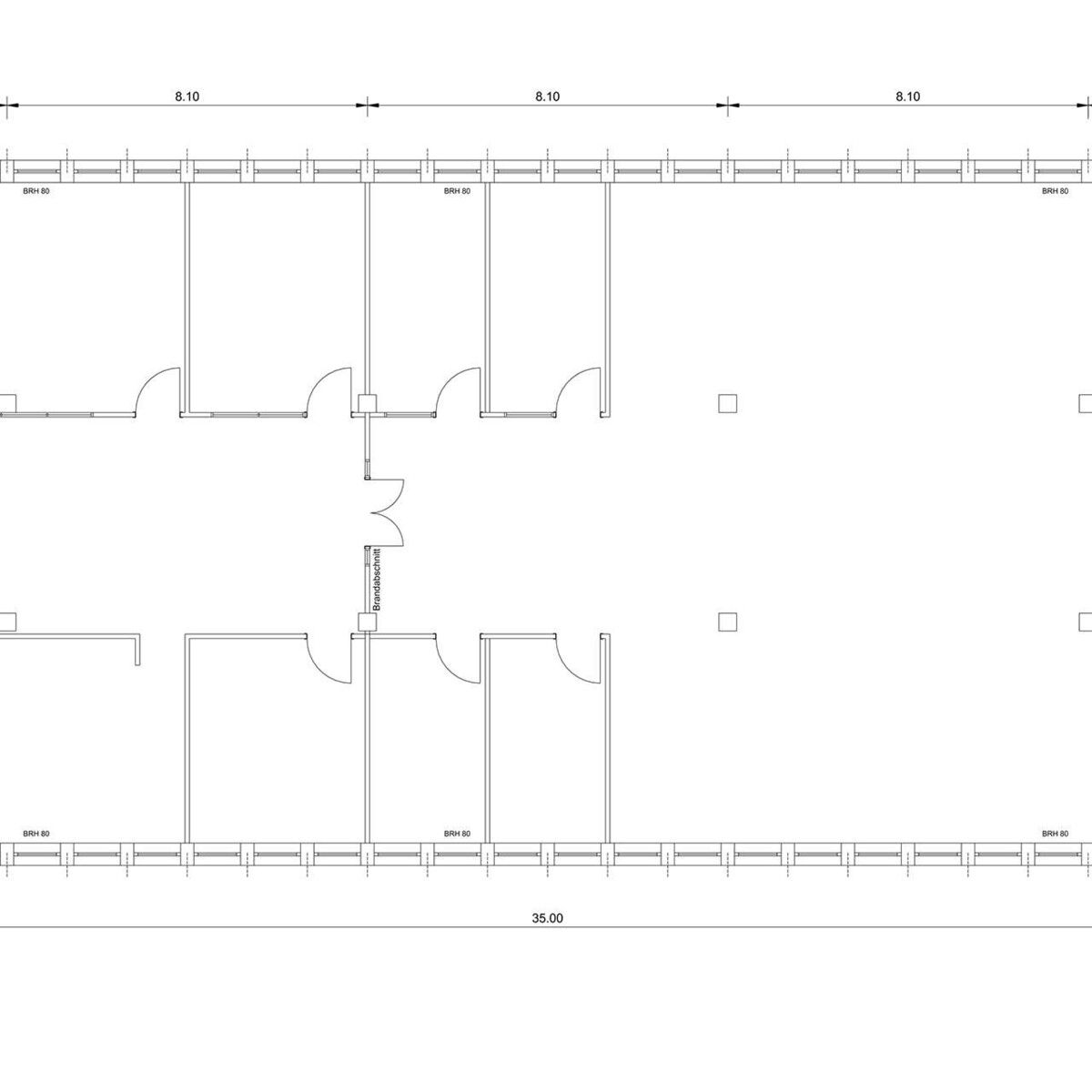 Musterplanung aus Planungssoftware: Grundriss Open Space Office ohne Möblierung (Vorlage liefert Kunde/Mitgliedsunternehmen)