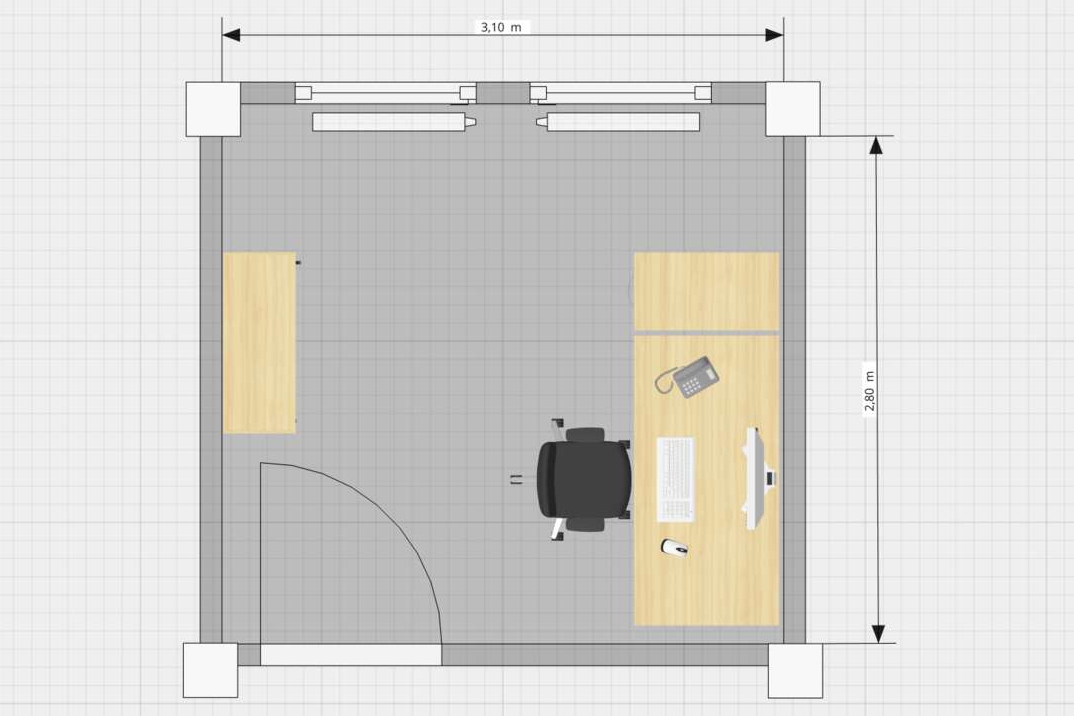 Planungsbeispiele OnlinePlanner - Grafische Darstellung eines Einzelbüros von oben