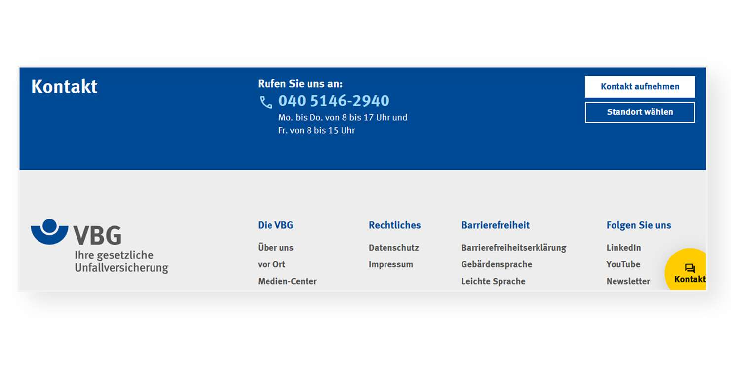 Ausschnitt der Startseite der VBG