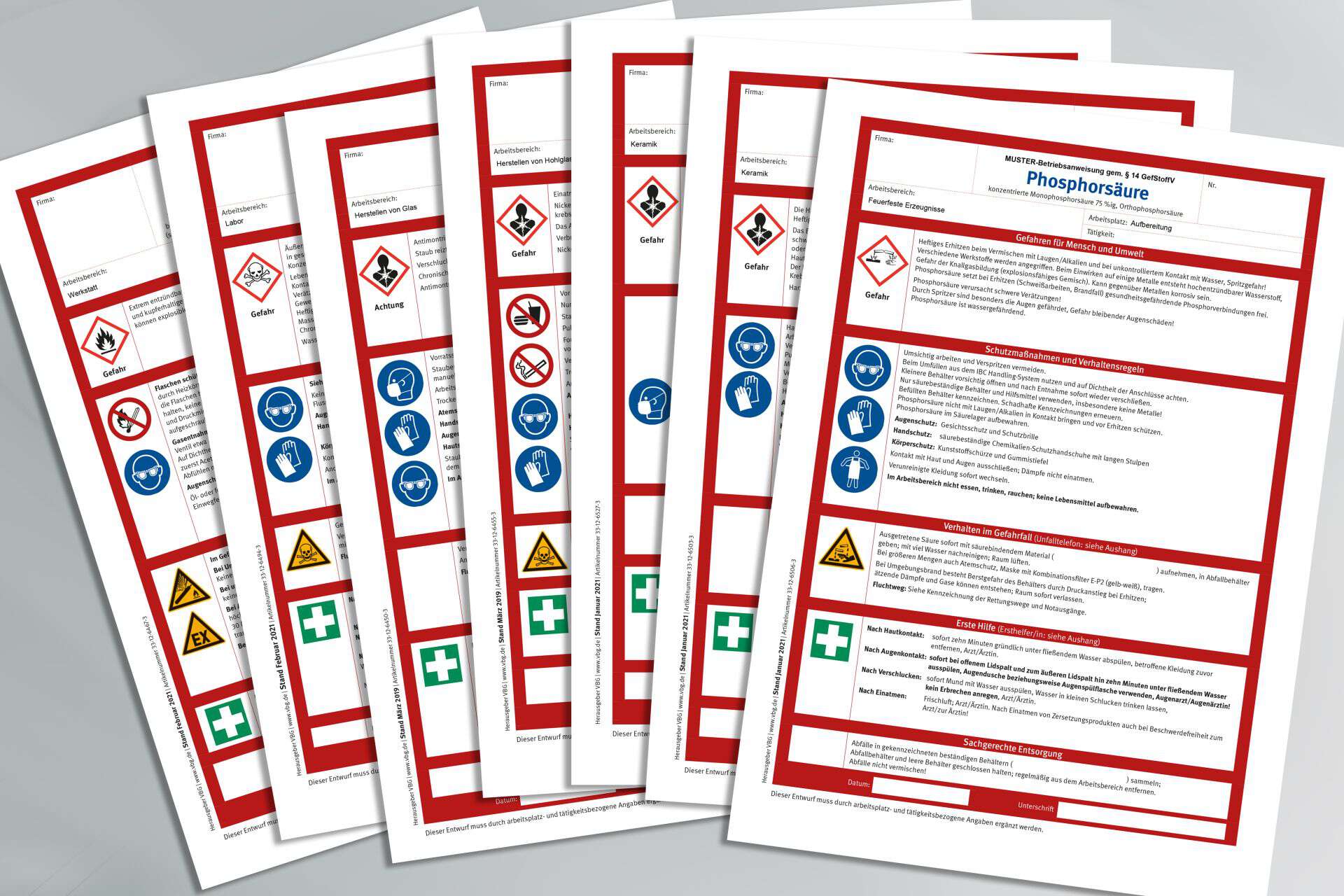 Betriebsanweisungen, Fächer