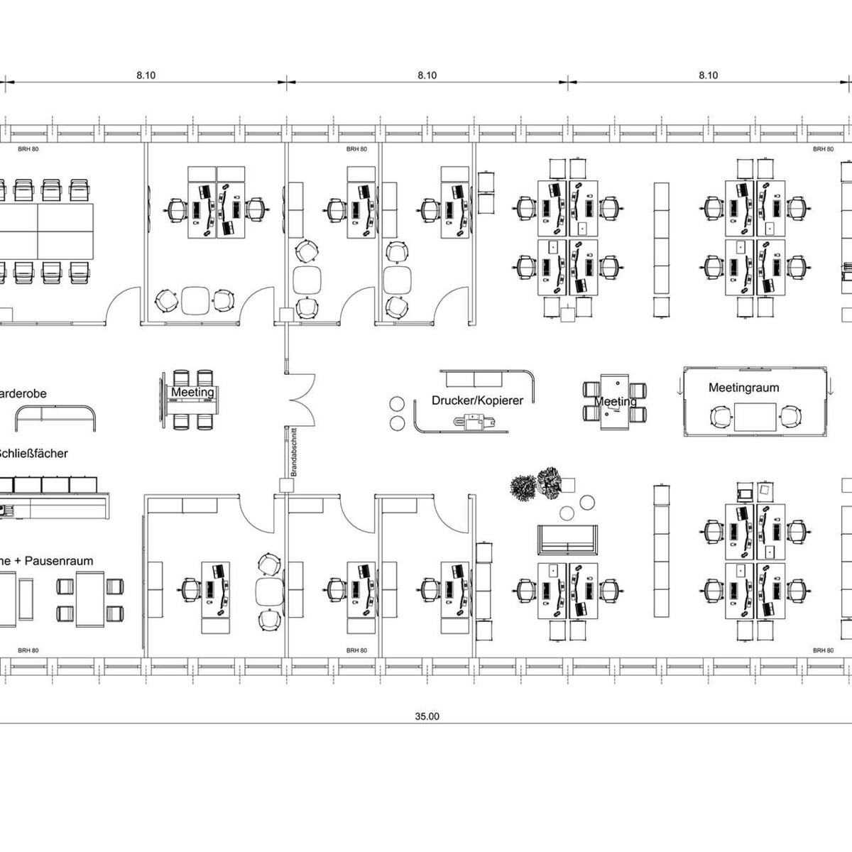 Musterplanung aus Planungssoftware: Open Space Office mit Möblierung